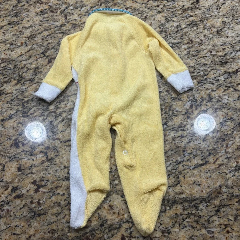 Vintage Boy Yellow Terry Cloth Bear Jack-in-the-Box Footed Sleeper Baby Pajamas
